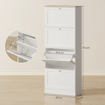 Fiyofa Wooden White Compact 4 Drawer Shoe Storage Cabinet