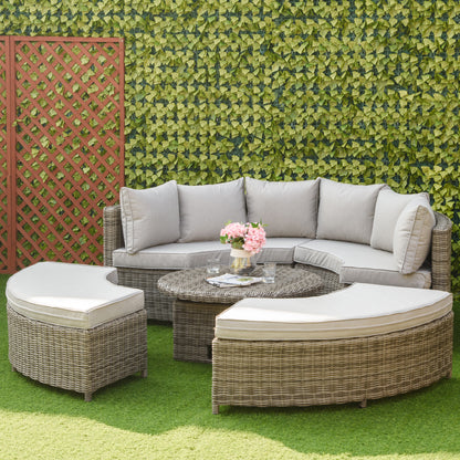 Rolipa Faux Rattan Grey 5 Piece Round Outdoor Daybed Set With Lift Up Coffee Table And Cover