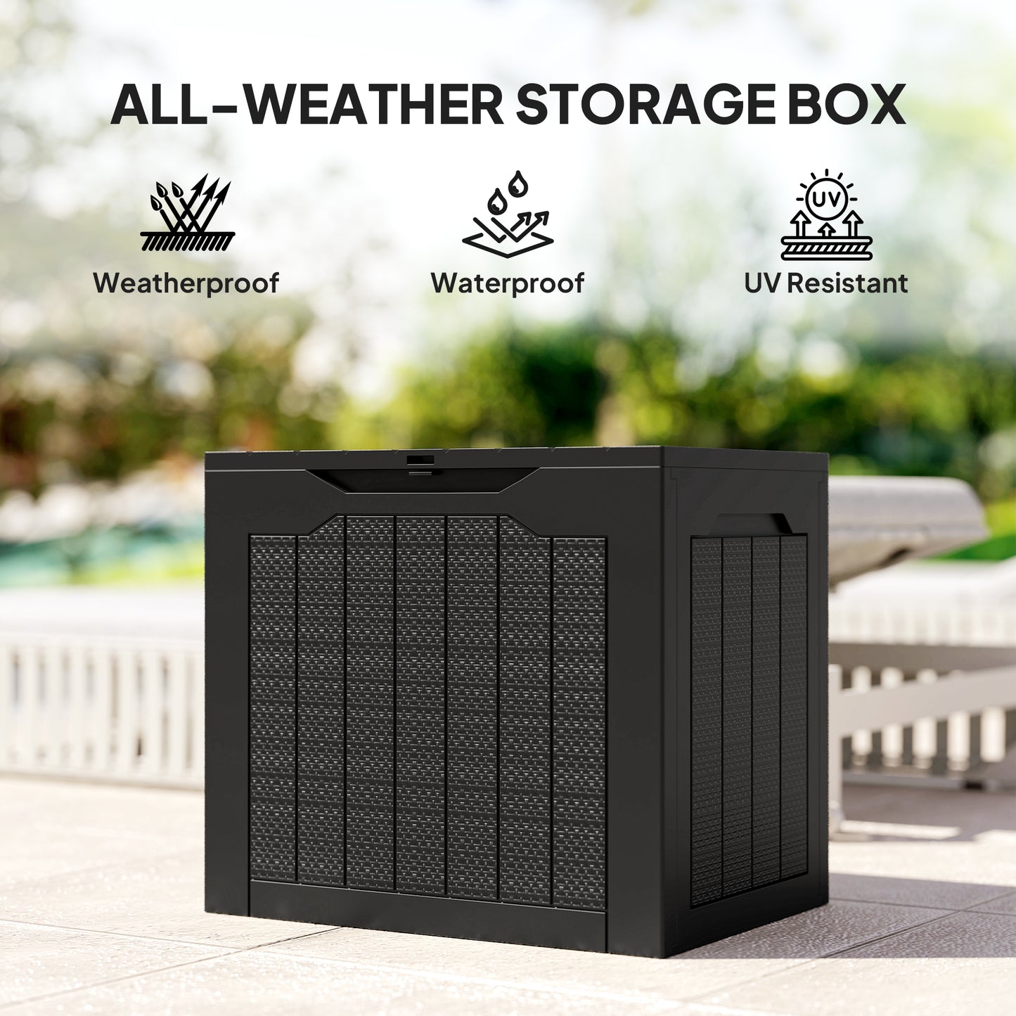 Vevino Nela Plastic Black Outdoor Garden Storage Box With Handles 93 Litre Capacity