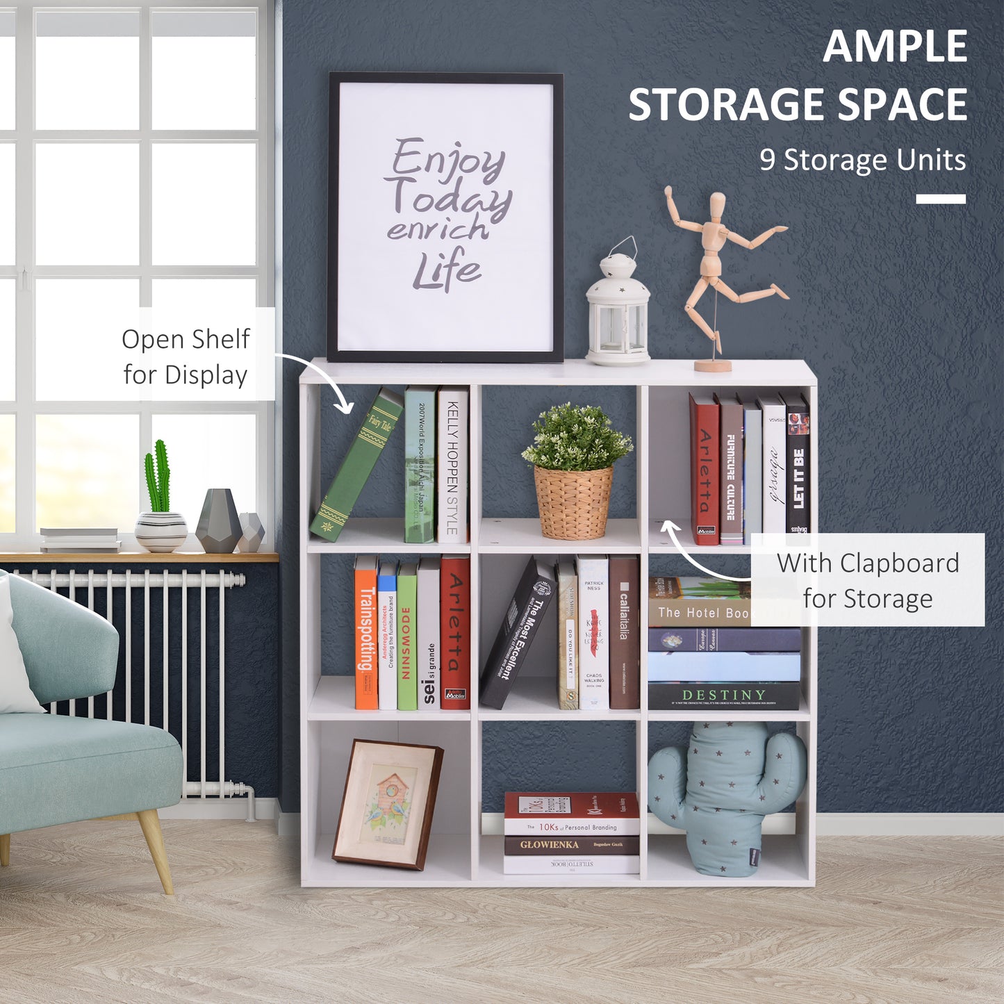 Naleno Wood White 9 Cube Storage Shelving Unit