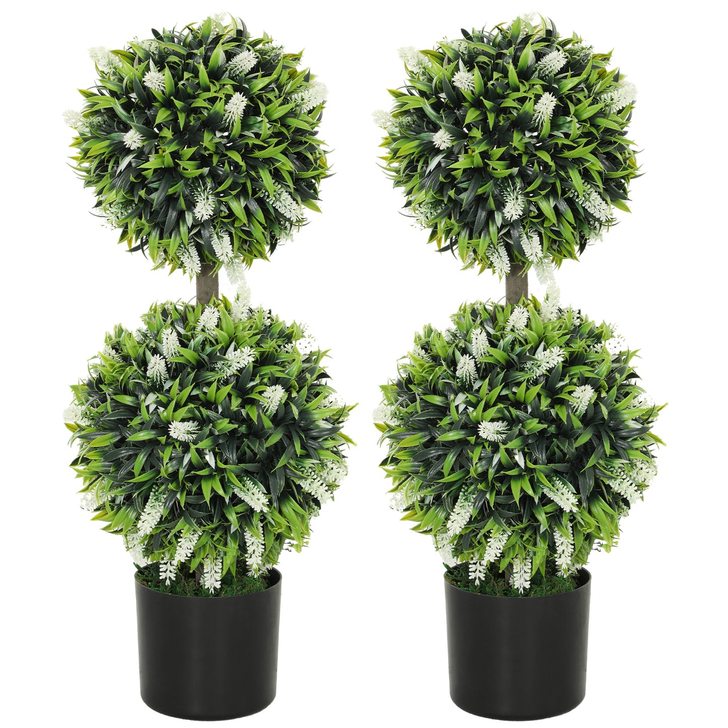 Kelola Set Of 2 Artificial Lavender Flower Ball Trees In Pots H8 70cm White