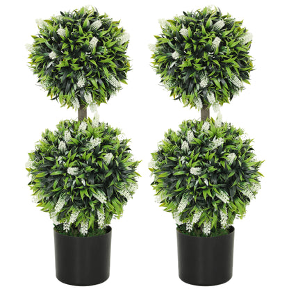 Kelola Set Of 2 Artificial Lavender Flower Ball Trees In Pots H8 70cm White