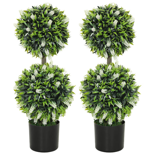 Kelola Veka Set Of 2 Artificial Lavender Flower Ball Trees In Pots H8 70cm White