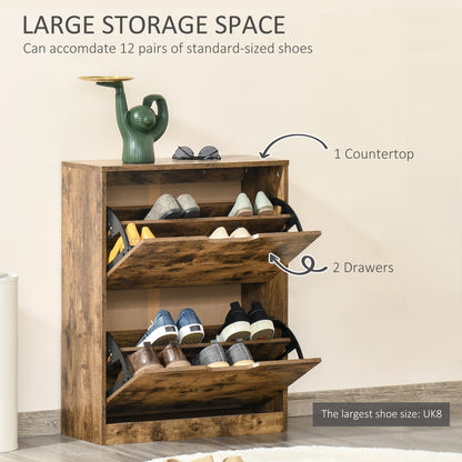 Lifale Wooden Rustic Brown Industrial Shoe Cabinet With 2 Flip Drawers For 12 Pairs