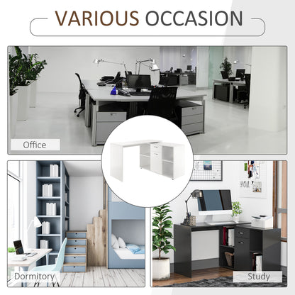 Ravettu 120cmWooden White L Shaped Corner Desk With Storage Compartments Drawer And Cabinet