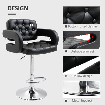 Rina Faux Leather Black Adjustable Swivel Bar Stool With Armrests And Footrest