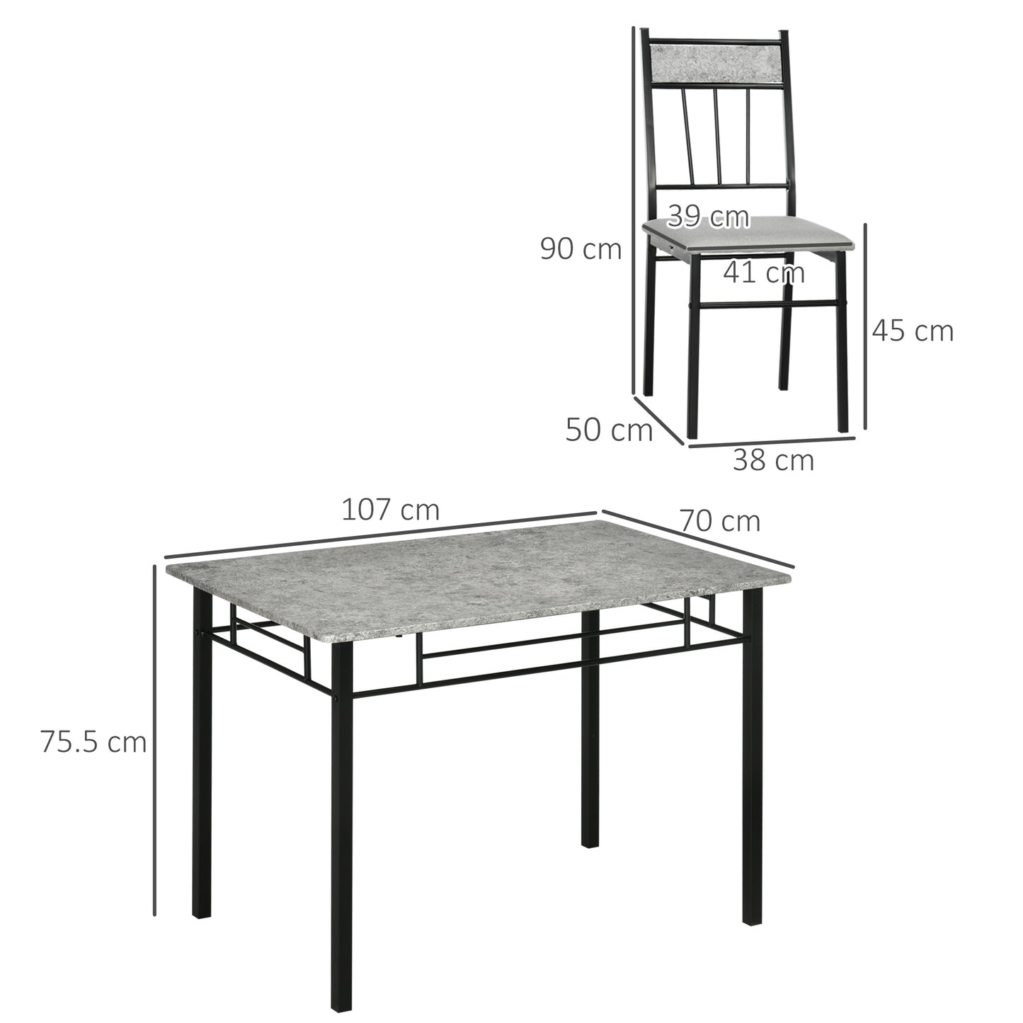 Lera Marble Effect Grey And Black 5 Piece Dining Table And Chair Set