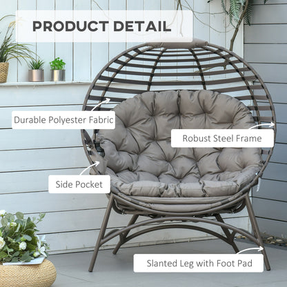 Refito Toma Rattan Brown Egg Chair With Cushions And Side Pocket