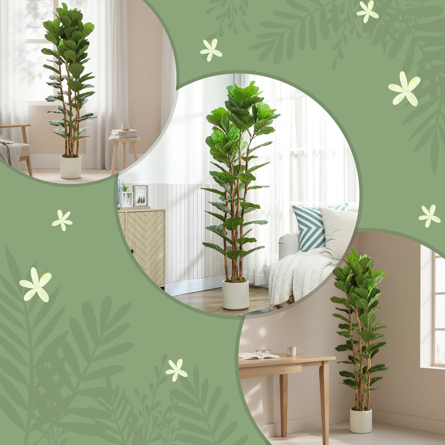 Racori Artificial Fiddle Leaf Fig Style Tree With Full Canopy 180cm Green