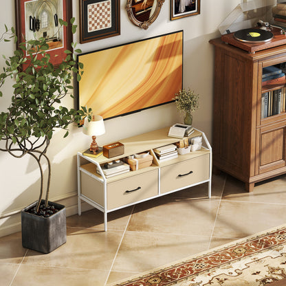 Avamira Small 98cm Natural and White TV Stand With Foldable Drawers for TV's up to 55 Inches