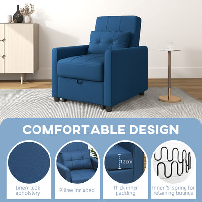 Haso Linen Look Dark Blue Single Sleeper Chair