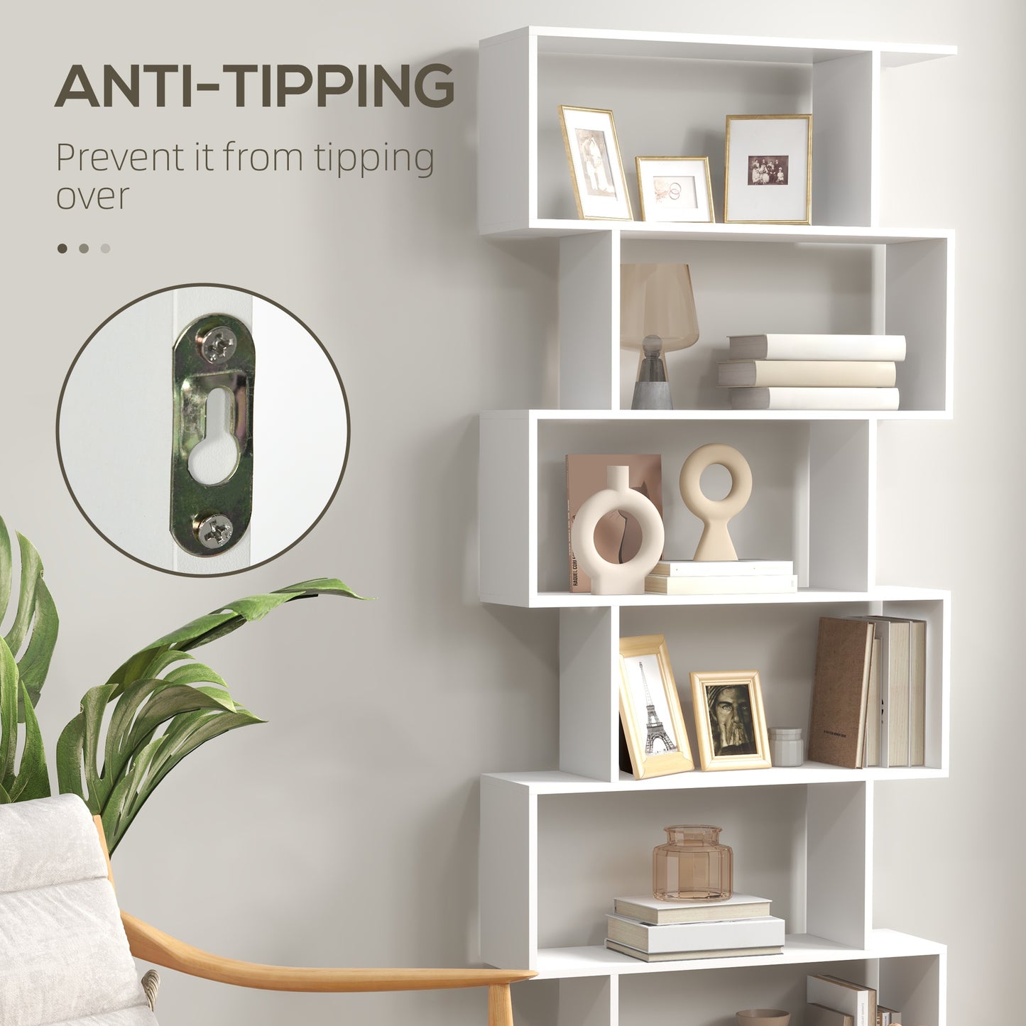 Dotozi Wood White 6 Tier S ShaFauxd Display Bookcase