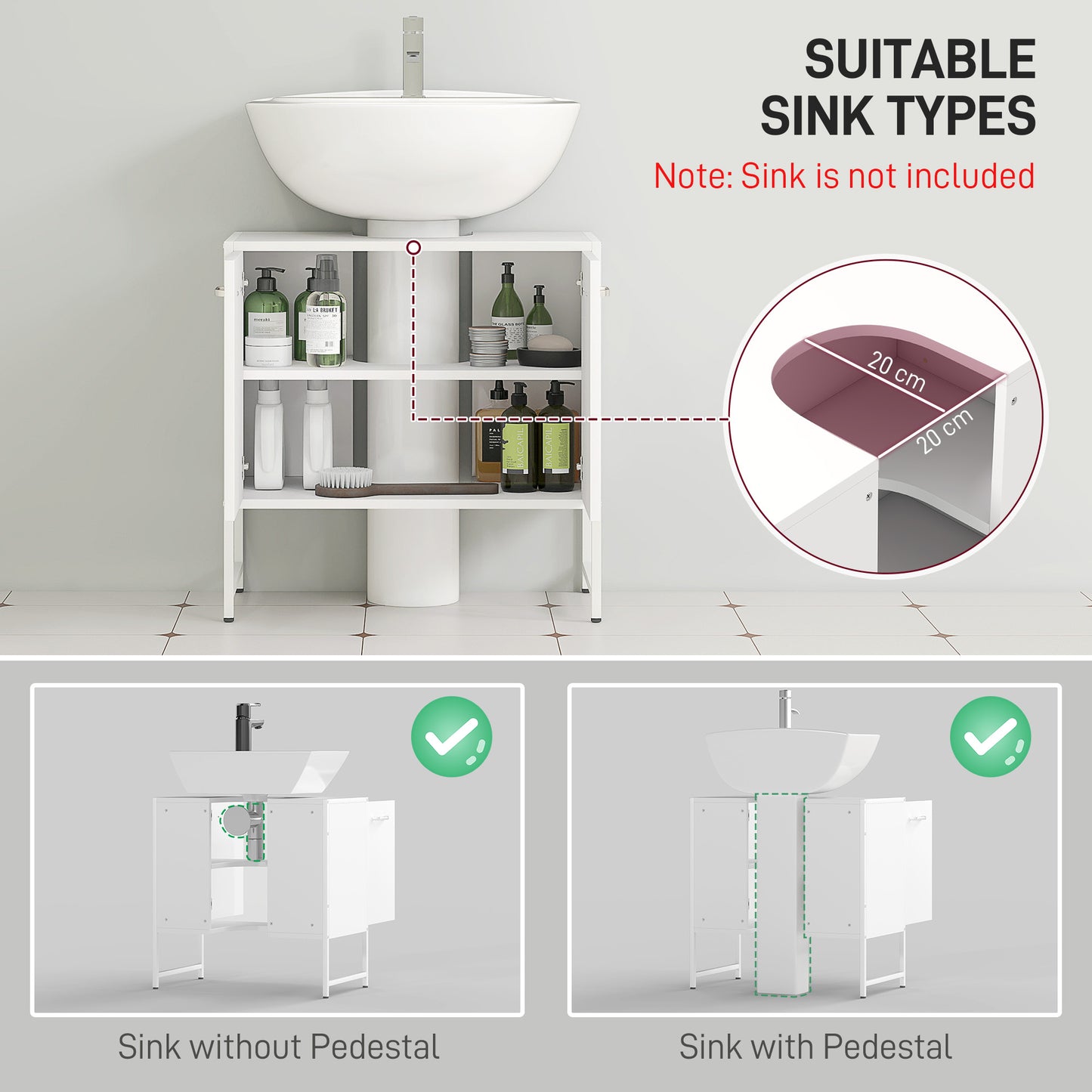 Lilo Fifi Under Sink Bathroom Vanity Cabinet With Soft Close Doors For Pedestal Basin White