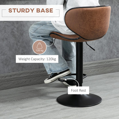 Bama Microfiber Brown Adjustable Swivel Bar Stools Set Of 2 With Armless Design