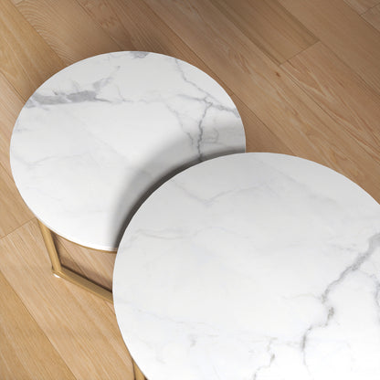 Keroro Set Of 2 Nesting Tables Metal And Marble Effect White And Gold