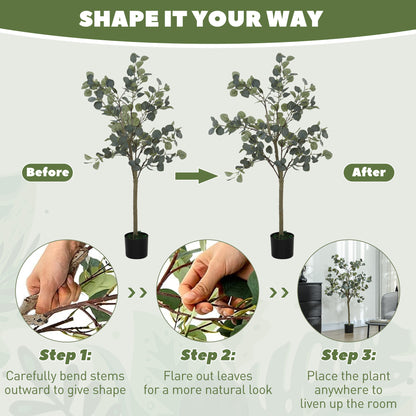 Sulu Set Of 2 Artificial Eucalyptus Style Trees With Silver Dollar Leaf Detail In Pots