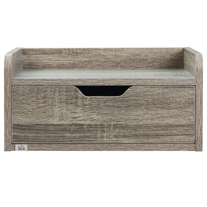 Rereno Set of 2 Grey Wood Floating Nightstands With Drawer Wall Mounted
