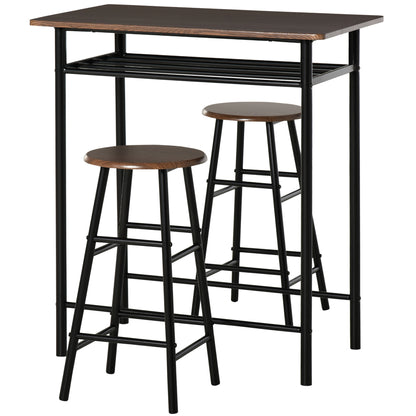 Yoliba Metal And Wooden Black And Oak Breakfast Bar Table And Stool Set With Storage Shelving
