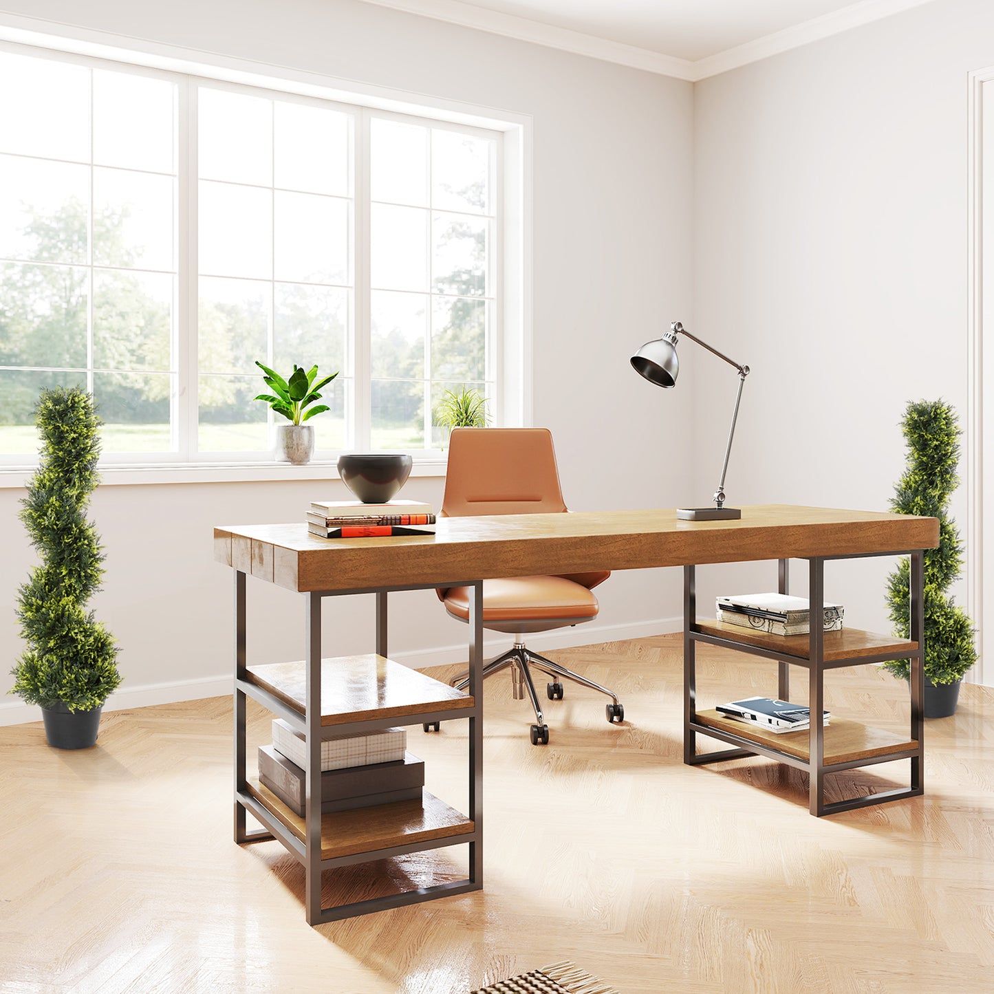 Dinolu Set Of 2 Artificial Spiral ShaFauxd Topiary Trees In Pots For Indoor Workspaces