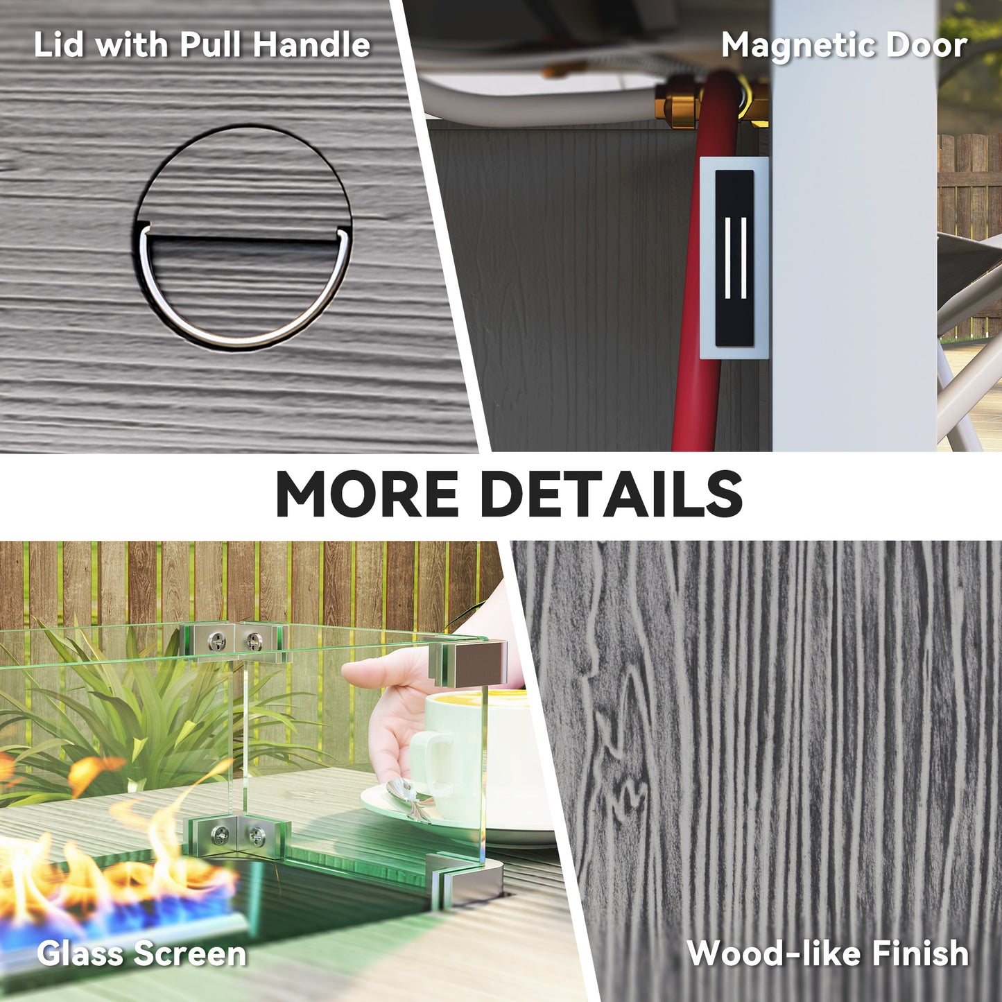 Lenefa Steel Grey Wood Effect Outdoor Gas Fire Pit Table