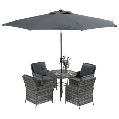 Rolana Nivi 4 Seater Rattan Grey Outdoor Dining Set With Parasol And Cushions