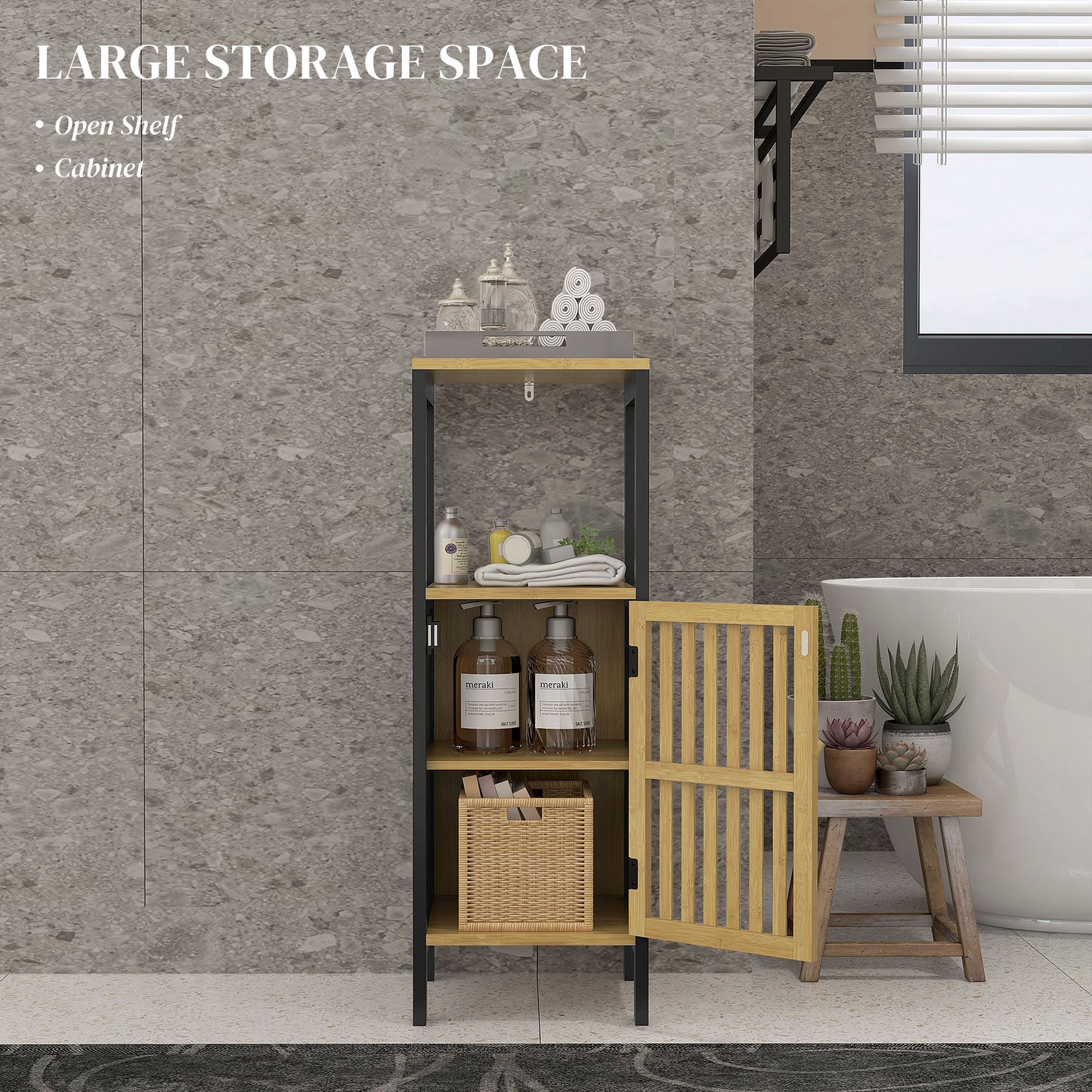 Lava Retro Bamboo Style Bathroom Storage Cabinet With Cut Out Detail