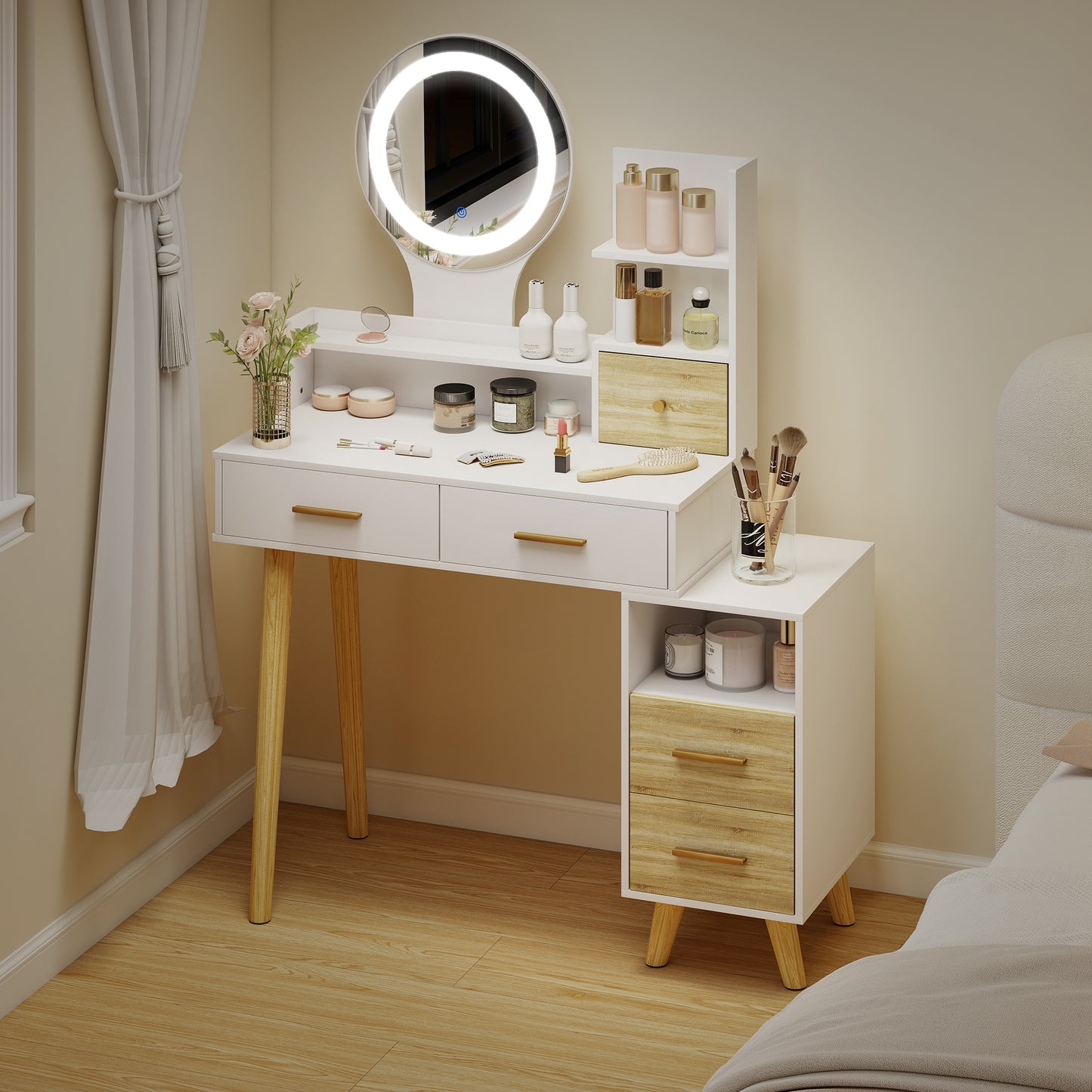 Rilu White Elegant Dressing Table With Integrated Storage Space