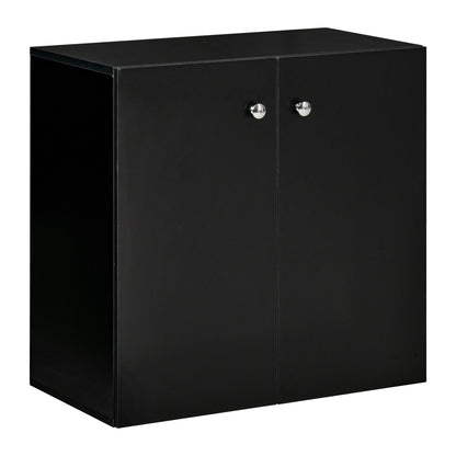 Cosofi Black Wood Freestanding Storage Cabinet 2 Doors 2 Shelves