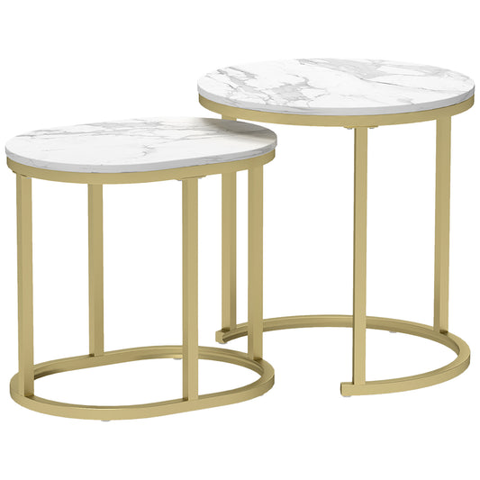 Nokeka Dini Metal And Marble Effect Gold And White Set Of 2 Nesting Tables