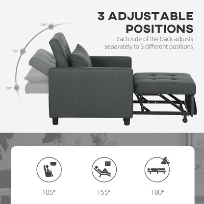 Loco Suro Dark Grey 3 In One Convertible Chair Bed With Adjustable Back Cushion And Footrest
