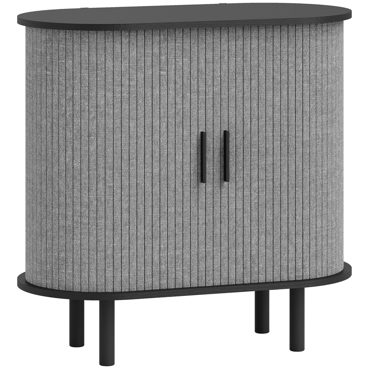 Rafa Vela Grey Tambour Sideboard With Fluted Sliding Doors And Wooden Legs