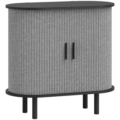 Rafa Vela Grey Tambour Sideboard With Fluted Sliding Doors And Wooden Legs