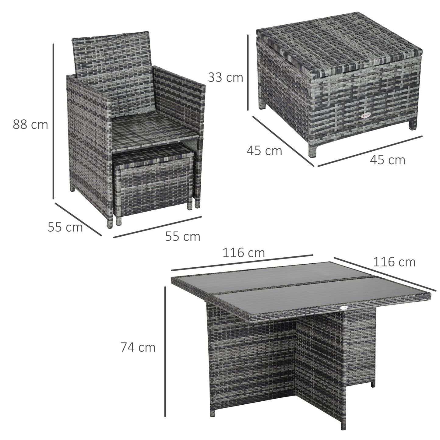 Noco Rattan Grey 8 Seater Outdoor Dining Set With Armchairs and Footstools