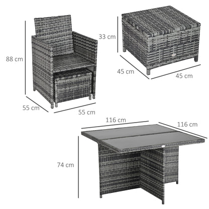 Noco Rattan Grey 8 Seater Outdoor Dining Set With Armchairs and Footstools
