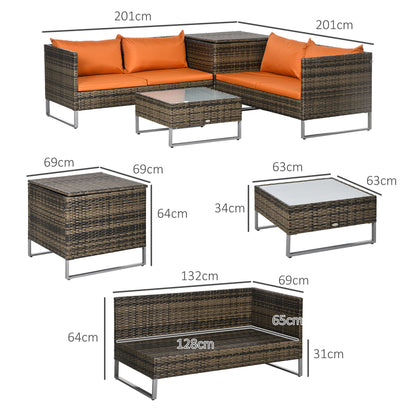 Vemato Rattan Orange And Brown 4 Seater Garden Furniture Set With Storage Table