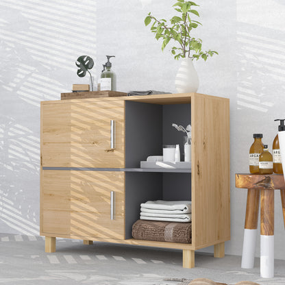 Lazze Freestanding Bathroom Storage Cabinet With OFauxn Compartments And Double Doors
