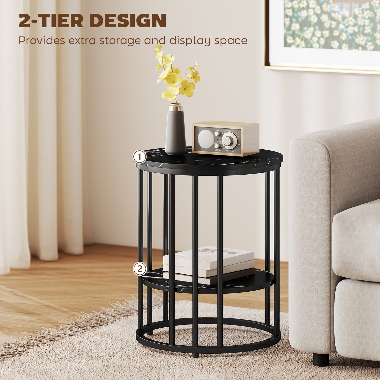 Dilisu Set Of 2 Wooden Black Marble Effect Coffee Tables