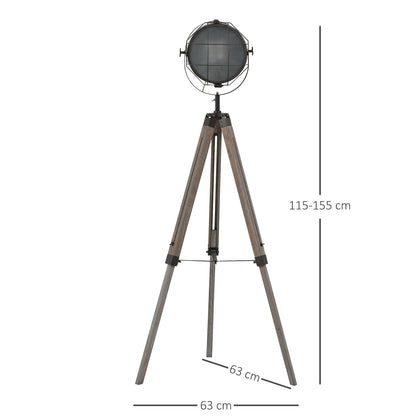 Lesado Zine Wood And Metal Grey Adjustable Tripod Floor Lamp With Spotlight Head