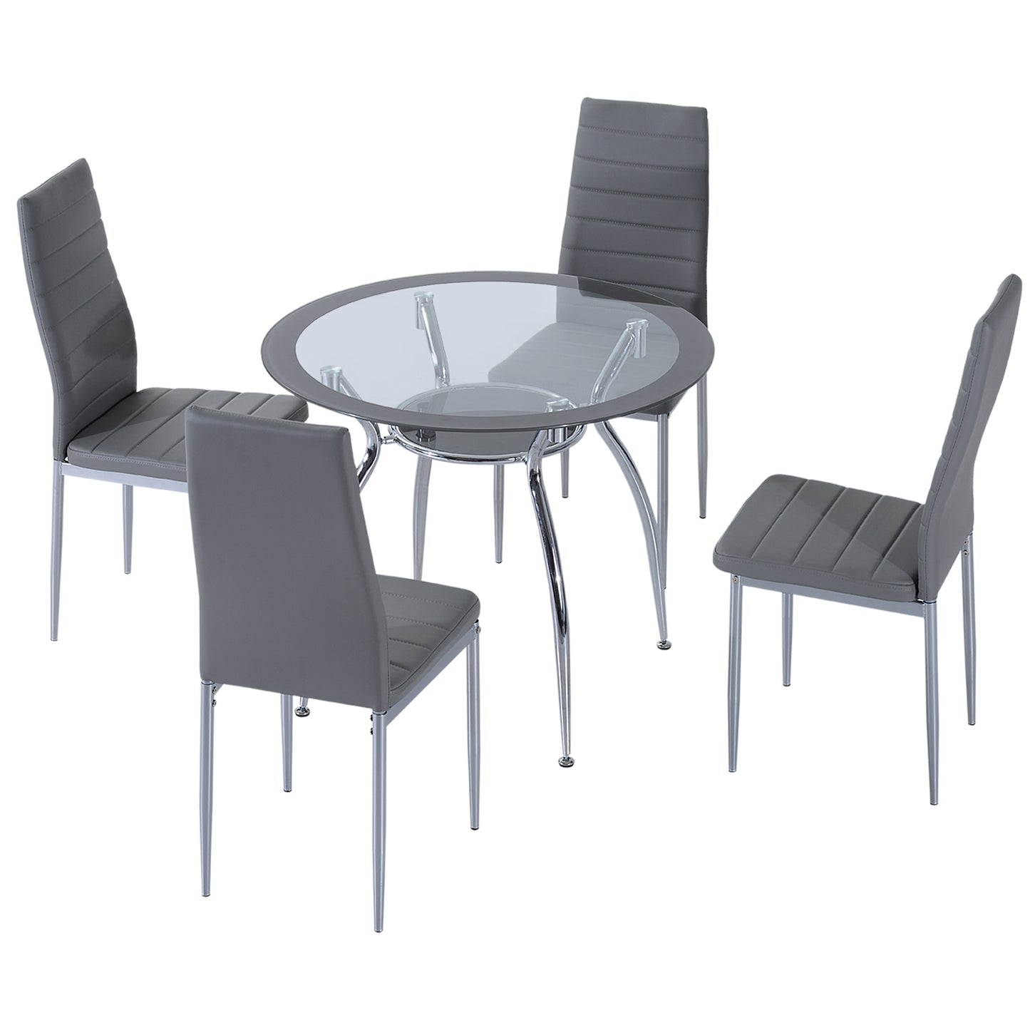 Dinika Metal And Glass Grey 5 Piece Dining Table Set With Padded Chairs