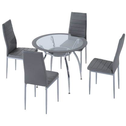 Dinika Metal And Glass Grey 5 Piece Dining Table Set With Padded Chairs