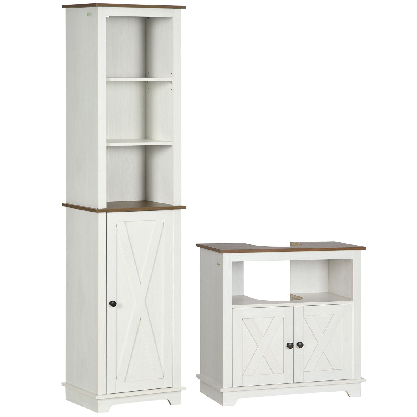 Dokala 2 Piece Bathroom Furniture Set With Tall Cabinet And Under Sink Storage Ash Wood Effect
