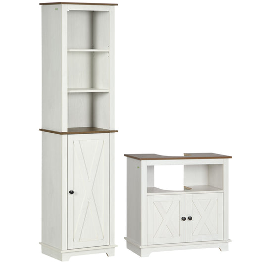 Dokala 2 Piece Bathroom Furniture Set With Tall Cabinet And Under Sink Storage Ash Wood Effect