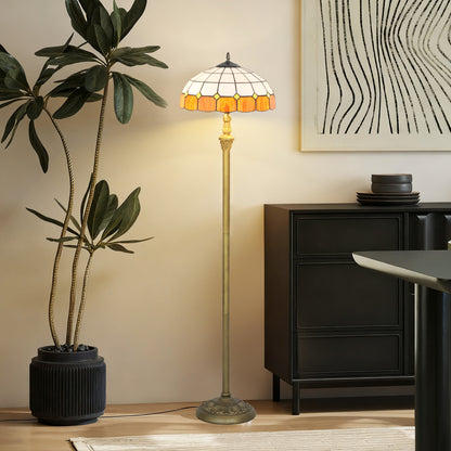 Rakelo Metal And Glass Bronze And Orange Tiffany Style Floor Lamp With Handcrafted Stained Shade