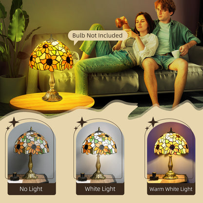 Limbaka Glass And Metal Orange Sunflower Stained Glass Table Lamp