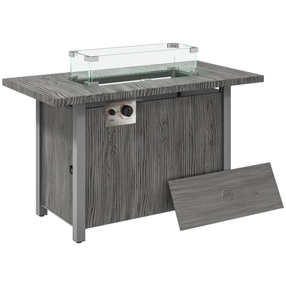 Luno Rectangular Steel Dark Grey Gas Fire Pit Table With Cover And Glass Screen
