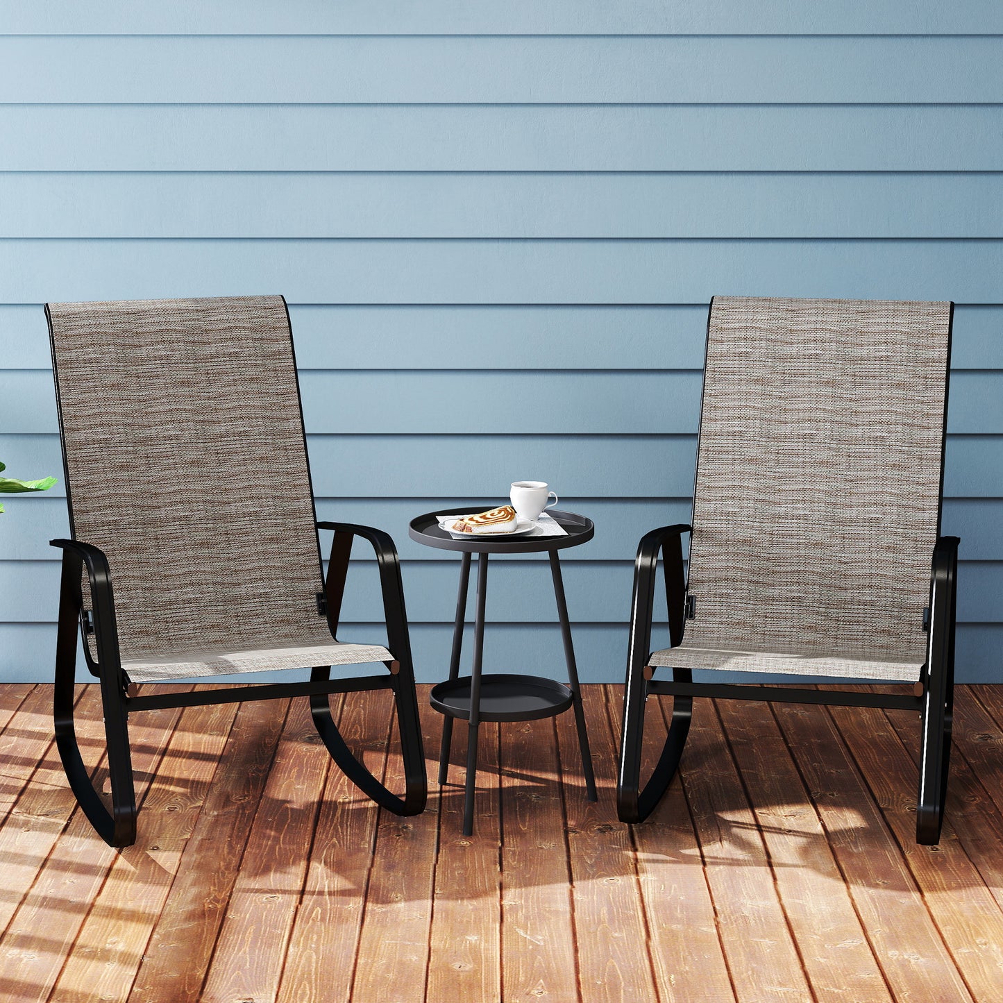 Suvi Metal Light Brown Mesh Set Of 2 Outdoor Rocking Garden Chairs
