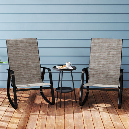 Suvi Metal Light Brown Mesh Set Of 2 Outdoor Rocking Garden Chairs