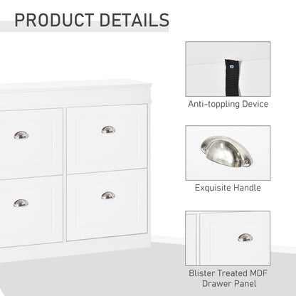 Sozita Wooden White 4 Flip Drawer Shoe Cabinet With Adjustable Shelves For Entryway