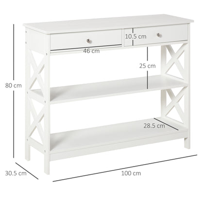 Ralupa 100cm Wooden White X Frame Console Table With Drawers And Open Shelving