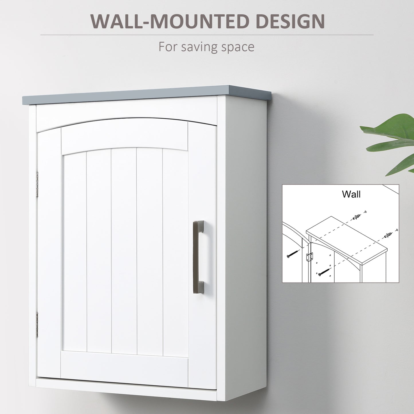 Miel Wall Mounted Bathroom Storage Cabinet With Arched Door And Adjustable Shelving Light Grey And White